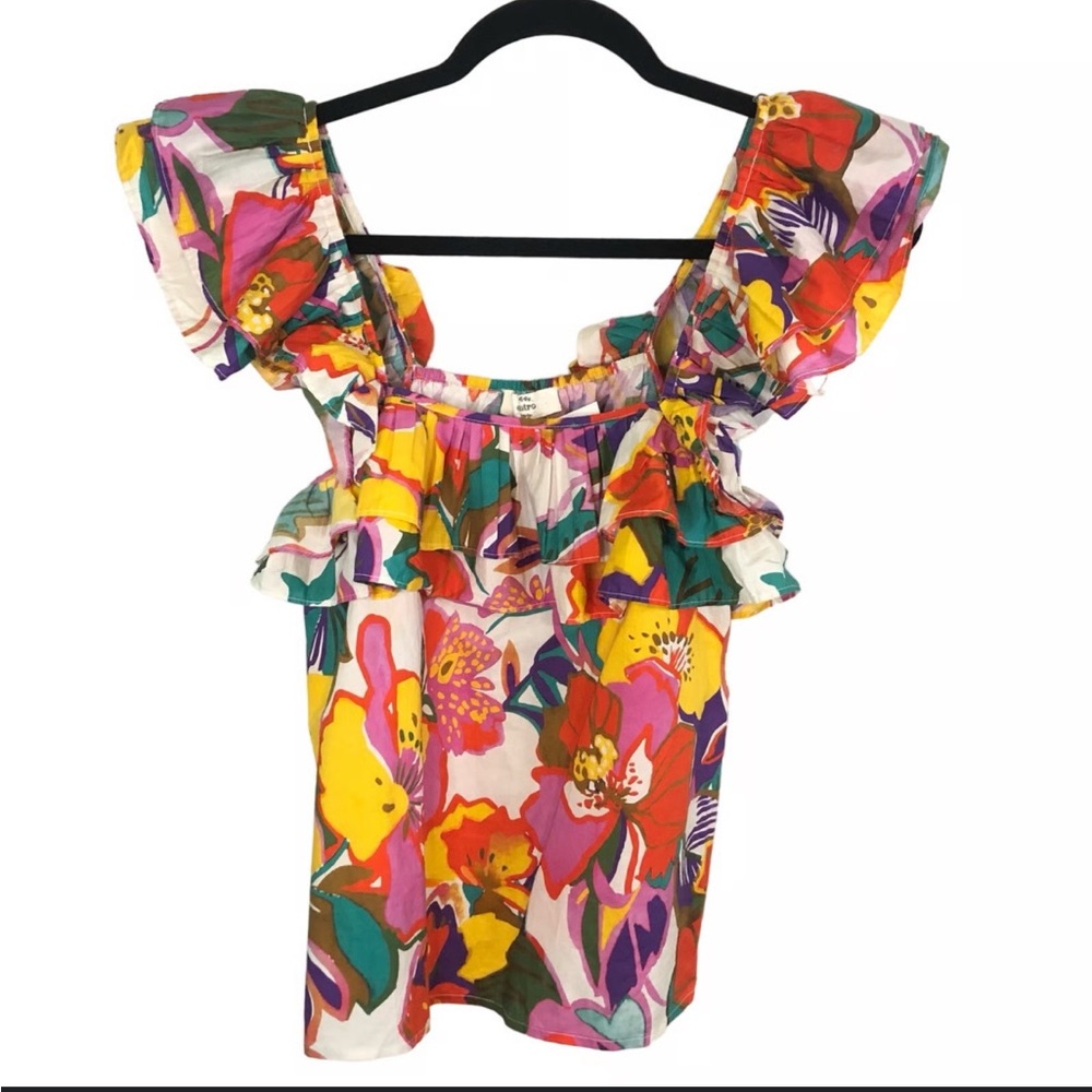 Entro Colorful Floral Ruffle Top L